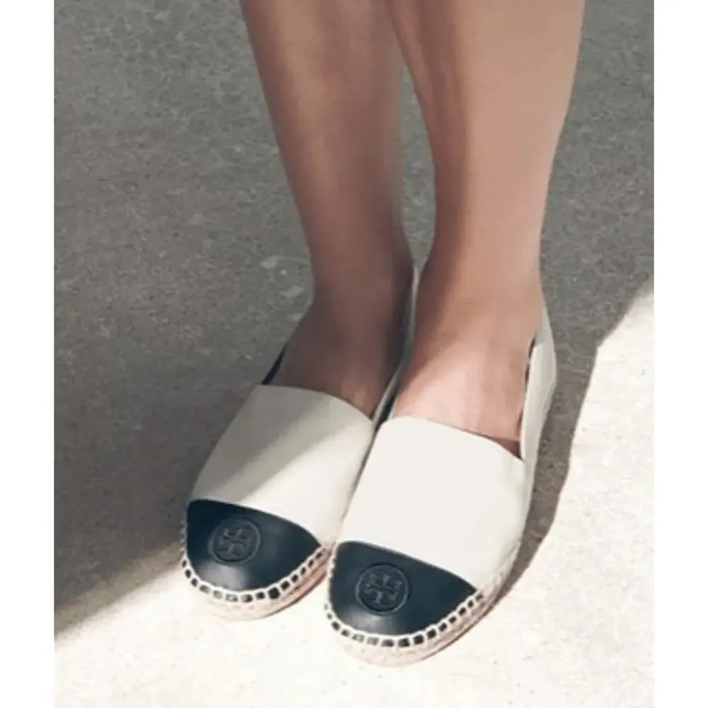 Tory Burch Women's Natural Colorblock Espadrilles black cream 10 stitched logo
